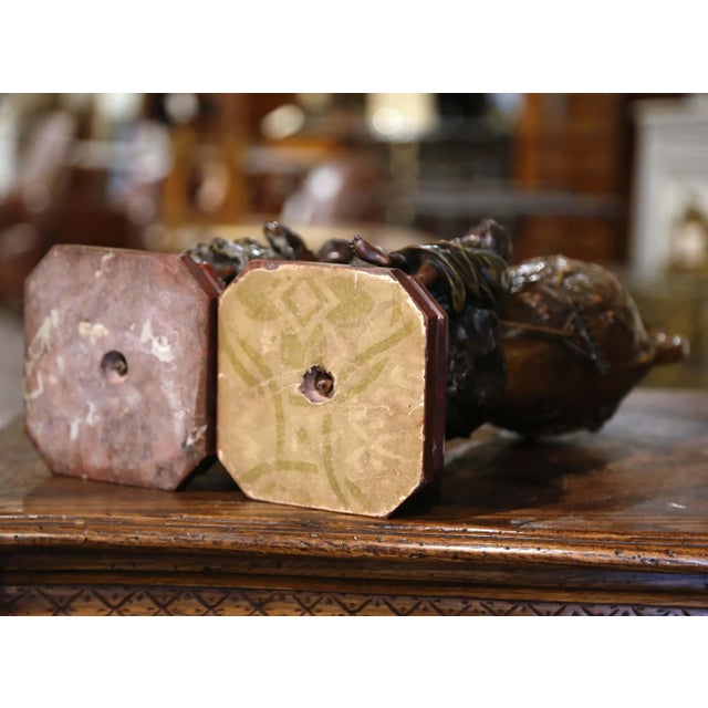 Pair of 19th Century French Verdigris Spelter Harvest Vases Signed Moreau For Sale - Image 12 of 12