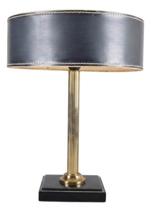 Mid-Century Modern French Table Lamp in Brass and Black Leather, 1960s