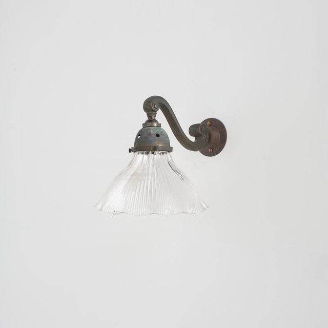 Antique Reclaimed Glass Holophane Wall Light, 1950s For Sale - Image 4 of 7