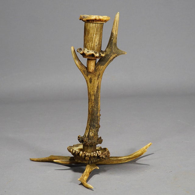 Stylish Cabin Decor Antler Candlestick, Germany ca. 1900 A fashionable rustic candle holder, made of horns from the deer....