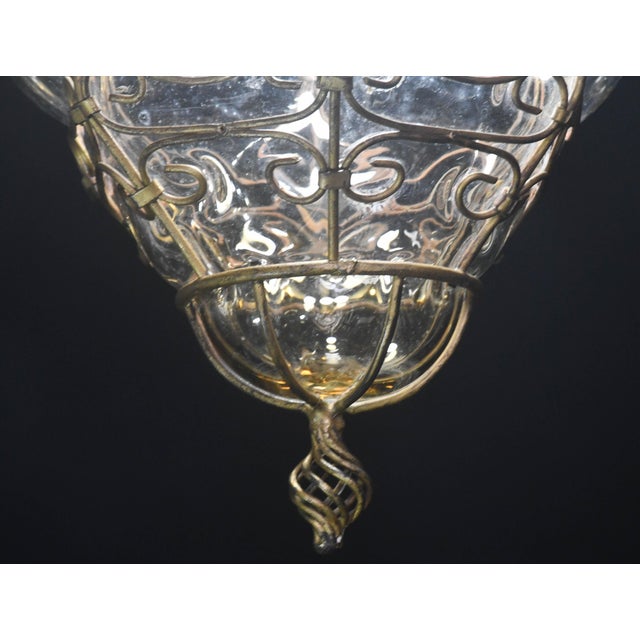 1950s Italian Charming Gilded Brass Colour Venetian Lantern, Seguso Murano Glass For Sale - Image 14 of 14