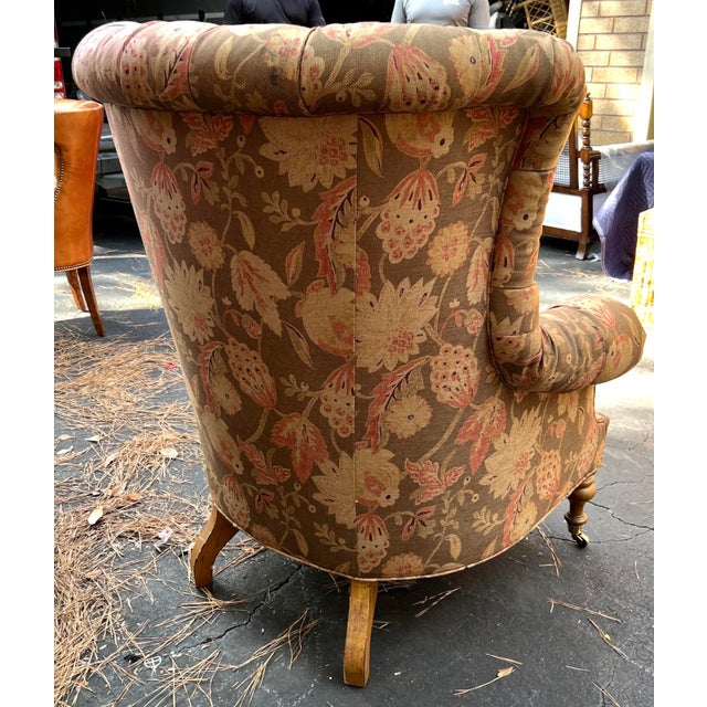 Large Scale Victorian English Ralph Lauren Style Tufted Wingback Chair For Sale - Image 4 of 7