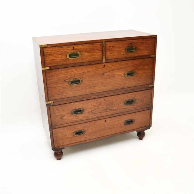 An outstanding antique military campaign chest of drawers. This dates from around the 1840-1860 period. It is of amazing...