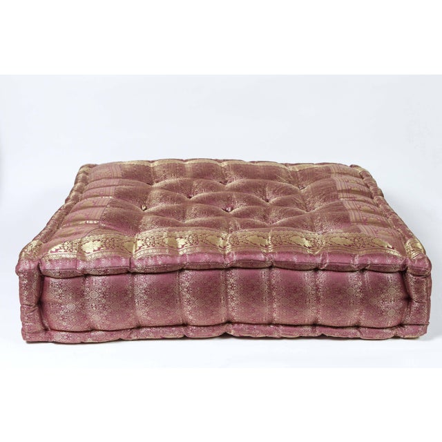 Vintage Mid Century Silk Square Mauve And Gold Tufted Moroccan