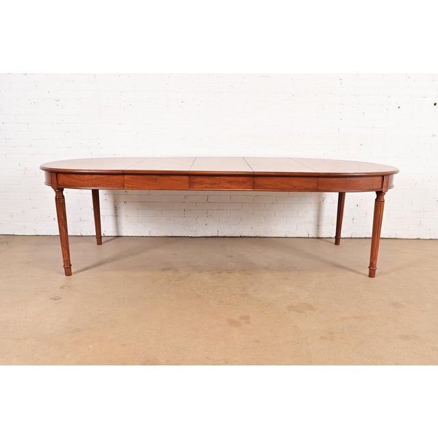 French Henredon Style French Regency Louis XVI Teak Extension Dining Table, Newly Refinished For Sale - Image 3 of 15