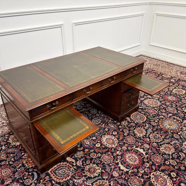 English Classic Desk with Green Leather Top For Sale - Image 14 of 18