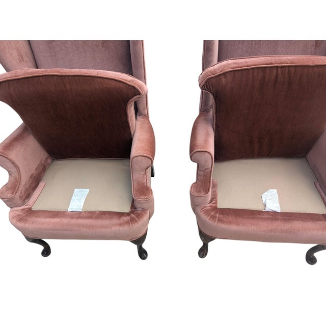 Mid 20th Century Rose Gold Pink Crushed Velvet Wingback Chairs- A Pair For Sale - Image 10 of 18