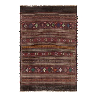 Vintage Persian Soumak Kilim, Deep Earth Tones With Diamond Bands - Rug & Kilim For Sale