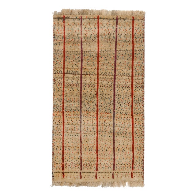 Beige 1950s Vintage Gabbeh Tribal Rug in Beige-Brown, Red Stripes and Colorful Dots For Sale - Image 8 of 8