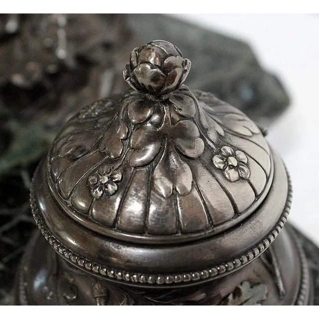 Double Inkwell in Silver-Plated Bronze & Sea Green Marble, 1900s For Sale - Image 13 of 18