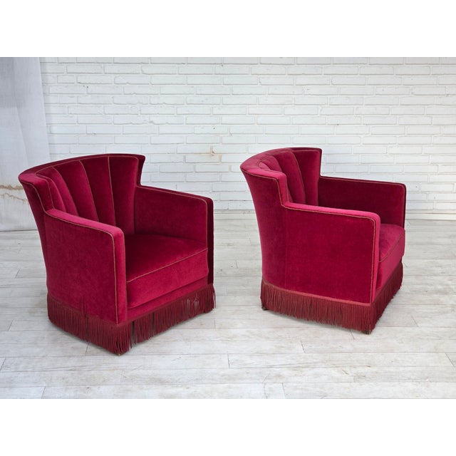 Danish Relax Armchair in Red Velour with Ash Legs, 1960s For Sale - Image 16 of 18
