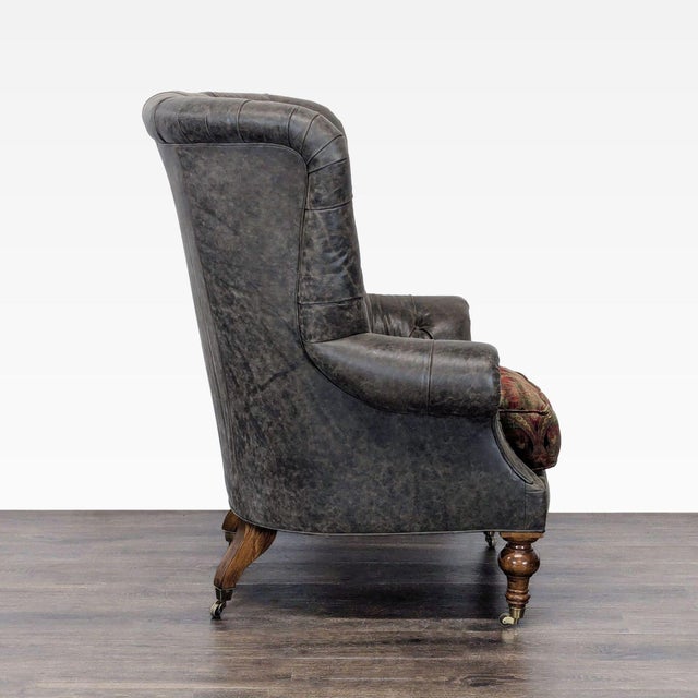 Drexel Heritage Lillian August Tufted Leather & Fabric Club Chair For Sale - Image 4 of 8
