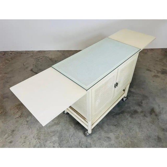 Mid-Century Modern Mid-Century Drop-Leaf Buffet Server, White Lacquer, Cane Front For Sale - Image 3 of 11