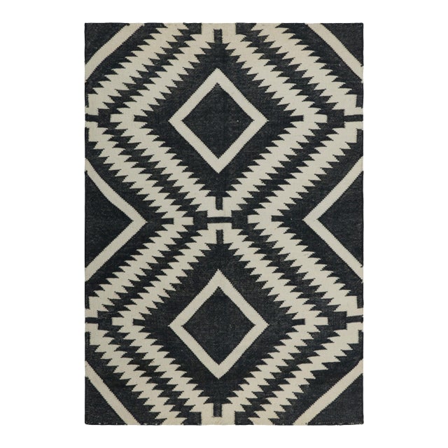 Rug & Kilim’s Contemporary Gift-Sized Flatweave Rug With Medallions in Black & Beige For Sale