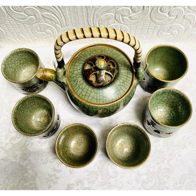 1940s Otagiri Soma Ware Somayaki Mid Century Japanese Tea Set- 7 Pieces For Sale - Image 4 of 13