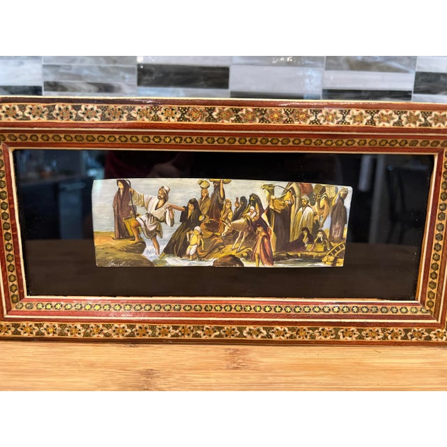 Vintage Persian Handmade Khatam Frame w/ Moses Crossing A fantastic micro mosaic frame with a framed camel bone hand...