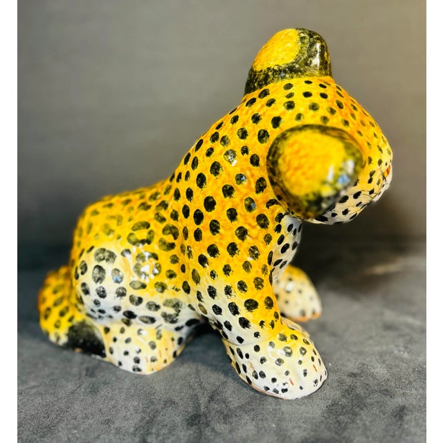 Vintage Italian Figural Hand Painted Baby Leopard Terra Cotta Sculpture For Sale In Philadelphia - Image 6 of 7