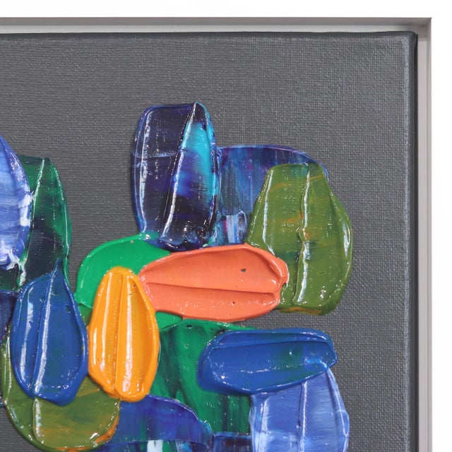 Abstract August Day - Impasto Thick Paint Colorful Abstract Painting With White Frame Original Artwork by Shiri Phillips For Sale - Image 3 of 9