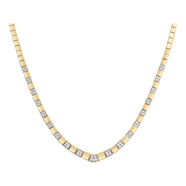 14K Yellow Gold 4/5 Cttw Diamond Cluster and Bar Set Link 3.5 MM Chain Necklace (G-H Color, VS1-VS2 Clarity) - 16" Inches For Sale
