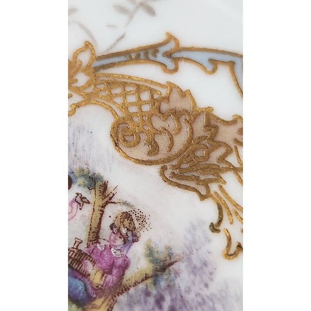 Antique Victorian Miniature Porcelain Plates & Matching Tray – Romantic Pastoral Scenes, Gilt Rococo Decor, C. 1900 (Set of 3) For Sale - Image 15 of 17