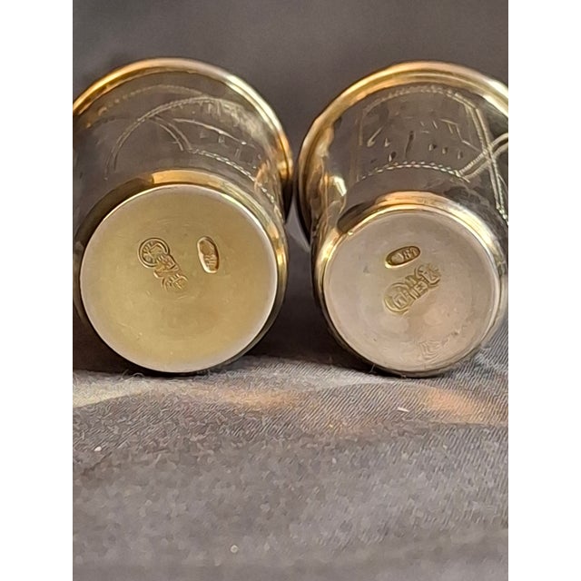 Antique Russian 84 Silver Kiddush Cups Pair Heirs of Zakhoder Kiev 1908-1917 For Sale - Image 14 of 16