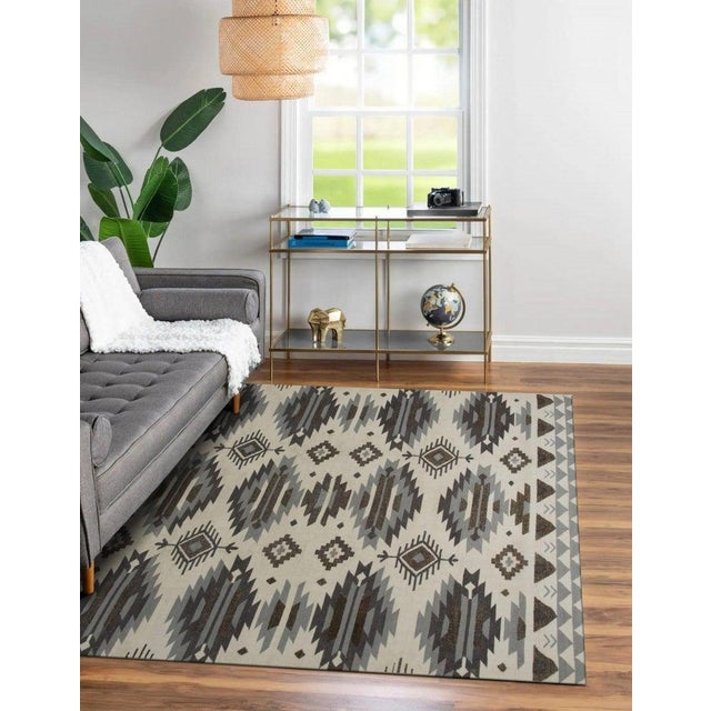 Ivory 6x9 Ivory Flat Weave Wool Stacked Aztec Motifs Classic Traditional Carpet Rug For Sale - Image 8 of 8