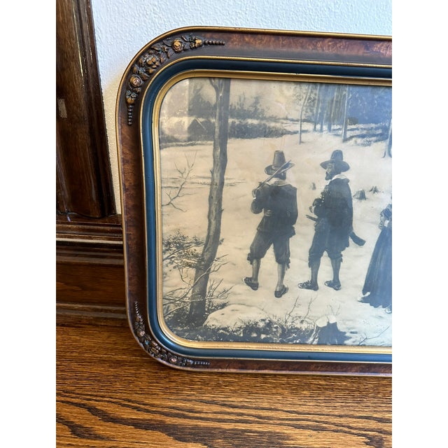 Brown Vintage Americana George H. Boughton Print of Pilgrims Going to Church in Lovely Frame For Sale - Image 8 of 10