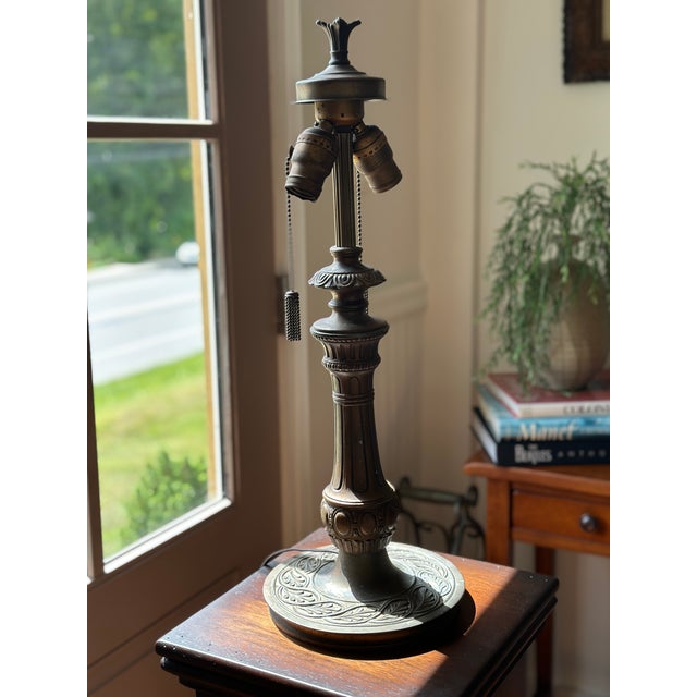 Early 20th Century Pittsburgh Reverse-Painted Winter Landscape Table Lamp – 17" Shade For Sale - Image 4 of 17