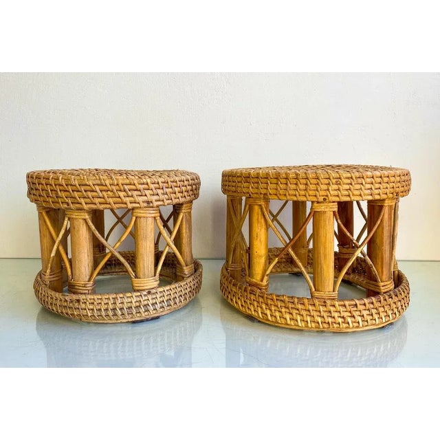 Mid-Century Bamboo and Rattan Plant Stands, 1960s, Set of 2 For Sale - Image 9 of 9
