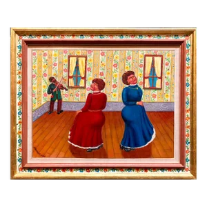 Maurice Kish, Dance of the In laws Wedding Scene Judaica Shtetl Oil Painting WPA Jewish Artist