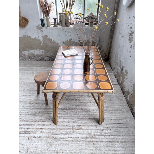 Wood Rattan Ceramic Table, 1950s For Sale - Image 7 of 18