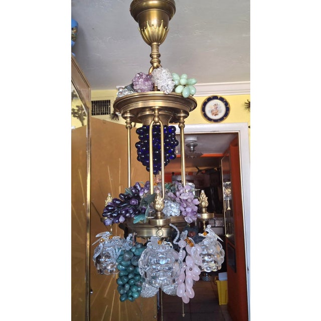 Gemstone 19thc Art Nouveau Monumental Bronze & Brass With Quartz Grape Cluster Bounty 9 Light Chandelier For Sale - Image 7 of 18