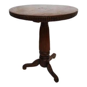 Antique Round Carved Wood Pedestal Side Table