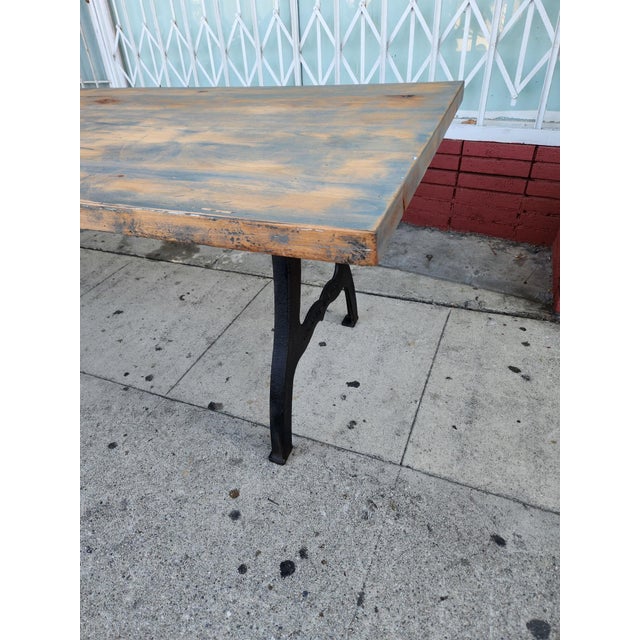 Industrial Farmhouse Wood Table With Cast Iron Legs For Sale In Los Angeles - Image 6 of 9