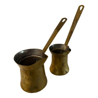 Pair of Vintage Lebanese Brass Turkish Coffee Pots — Sizes #2 & #3 For Sale