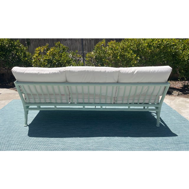 Meadowcraft Vintage Faux Bamboo Patio Set by Meadowcraft, Chippendale Details and Sunbrella Cushions For Sale - Image 4 of 18