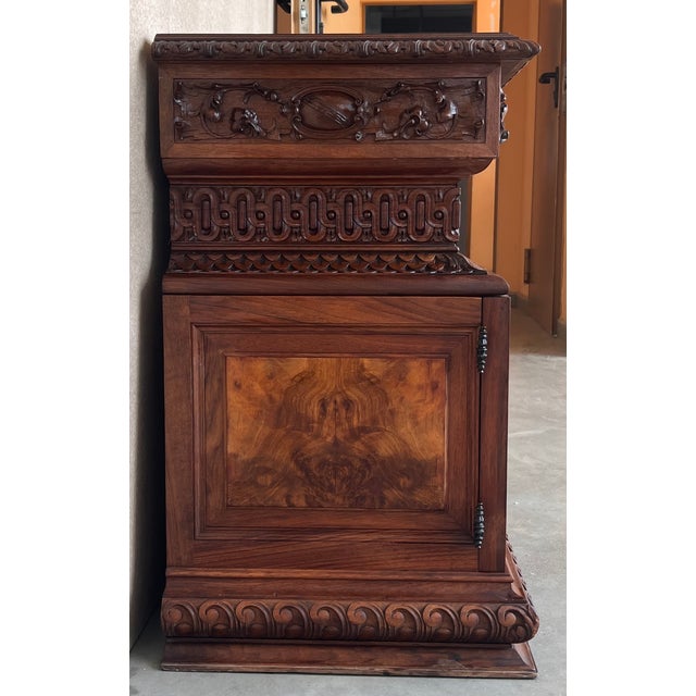 Wood Italian Hand Carved Walnut Monumental Nightstands 19th Century With Drawer For Sale - Image 7 of 13