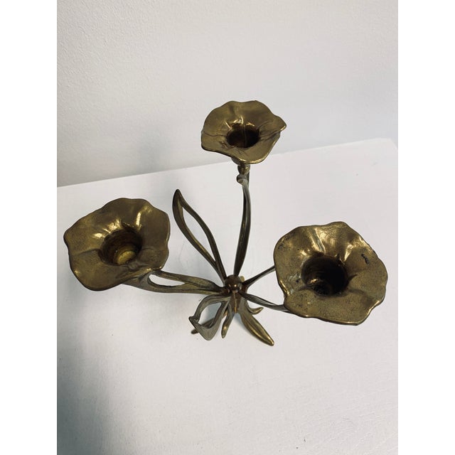 Art Deco Floral Brass Candleholder For Sale - Image 5 of 10
