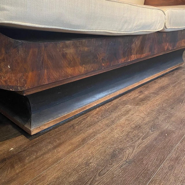 French Empire Walnut Curvy Sofa With Gilded Swans and New Upholstery For Sale - Image 4 of 13