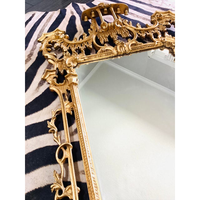 Vintage Gold Gilt Hollywood Regency Chinese Chippendale Style Pagoda Carved Wood Wall Mirror For Sale - Image 15 of 17