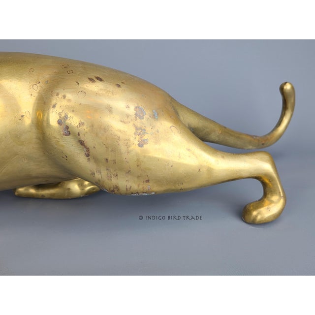 Metal Large Art Deco Solid Brass Tiger Panther Sculpture For Sale - Image 7 of 8