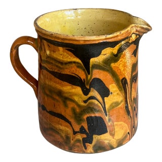 Large 19th Century French Provincial Jaspe Pitcher, Hand-Painted For Sale
