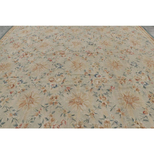 Transitional Rug & Kilim's Oversized Aubusson Style Rug in Beige-Cream With Floral Patterns For Sale - Image 3 of 11