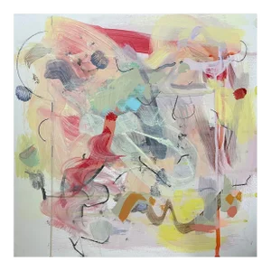Contemporary Abstract Acrylic and Mixed Media on Panel Painting “Companion" by Gina Werfel