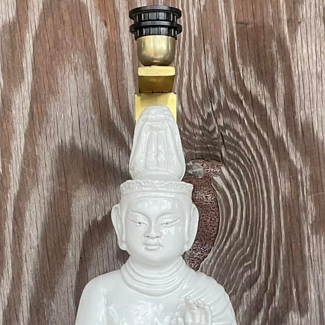 Wood Vintage Asian Glazed Ceramic Table Lamp For Sale - Image 7 of 13