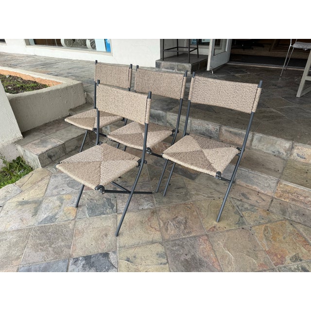 Crate & Barrel Crate & Barrel Lanai Fliptop Outdoor Patio Dining Table + 4 Folding Chairs For Sale - Image 4 of 9