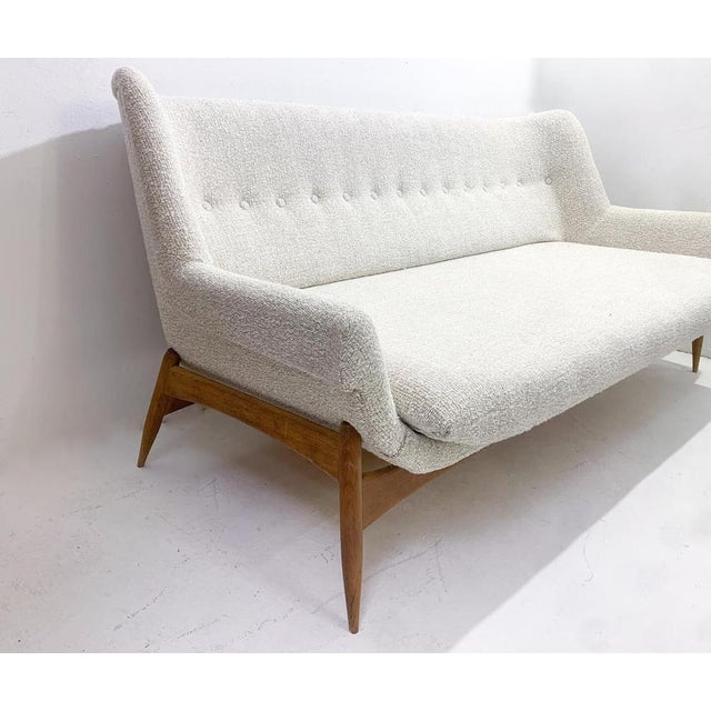 Textile Mid-Century Modern Beige Upholstery Sofa by Julia Gaubek, Hungary, 1950s For Sale - Image 7 of 9