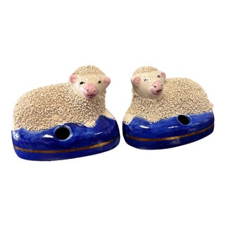 Vintage English Staffordshire Sheep Inkwells For Sale