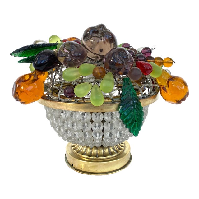 Early 20th Century Czech Art Glass Figural Fruit Basket and Flower Bowl Table/Accent Lamp For Sale