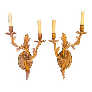 Late 20th Century Louis XV Rococo Style Gilt Bronze Wall Sconces, Pair For Sale